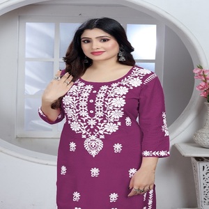 新系列Chikankari Kurti Pent印度和巴基斯坦服装出口销售Long Kurti - Product Image 1