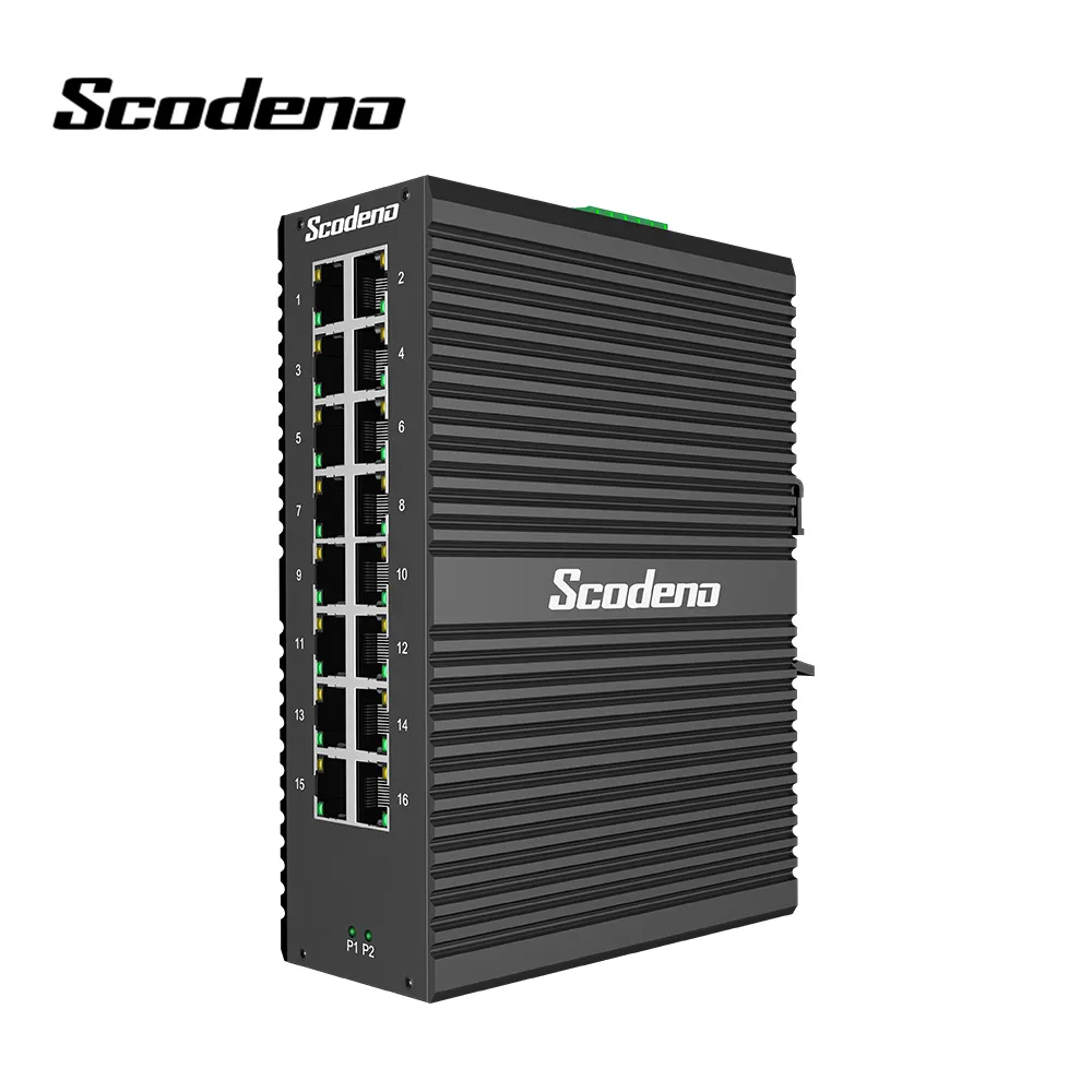 Scodeno IP40 1000Mbps 16 منفذ إيثرنت الصناعية المدارة الدين السكك الحديدية التبديل