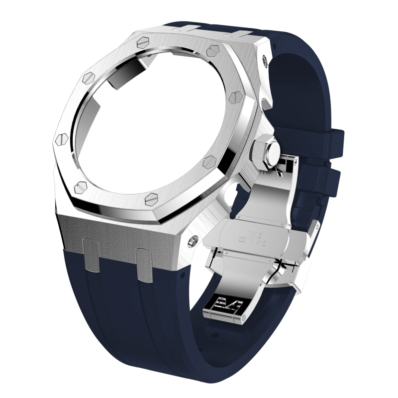 Silver case blue strap