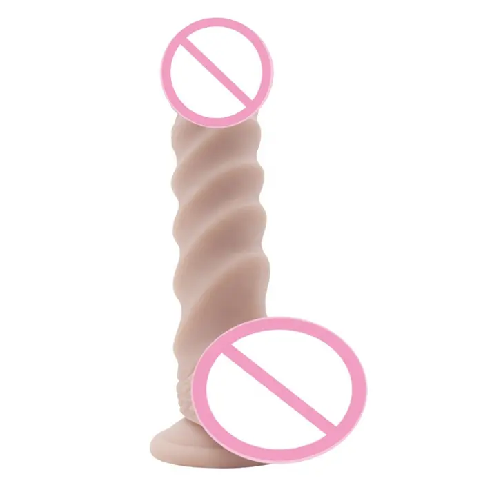 7.6 inch silicone lifelike spiral dildo vibrator for hands free play sex toys