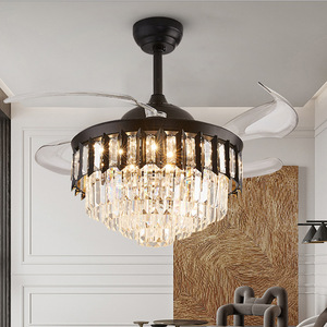 现代设计师装饰可伸缩吊灯复古卧室铜水晶吸顶灯遥控Led吊扇 - Product Image 4