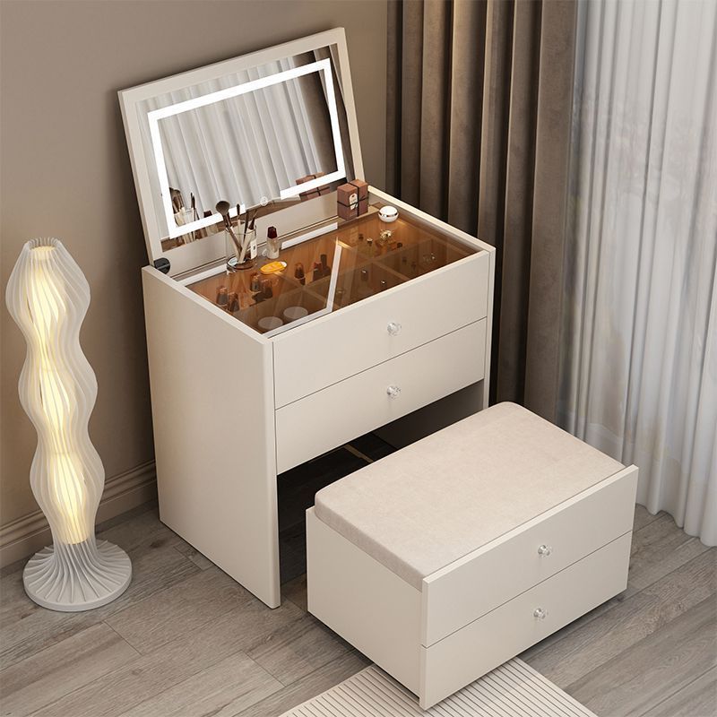 70cm white table, mirror, and dressing stool set