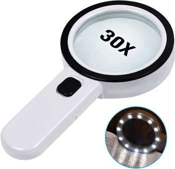 Magnifying Glass with Light, 30X Handheld Large Magnifying Glass, Illuminated Magnifier Reading Magnifying Glass