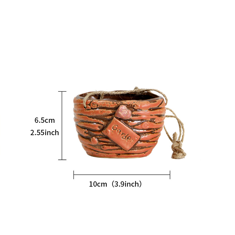 Pot suspendu en corde de chanvre-écorce orange