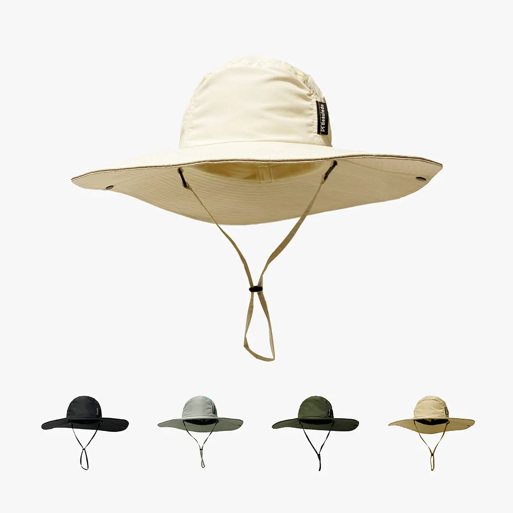 Venta caliente al aire libre de poliéster transpirable malla pescador sombrero en blanco de ala ancha sombreros de cubo