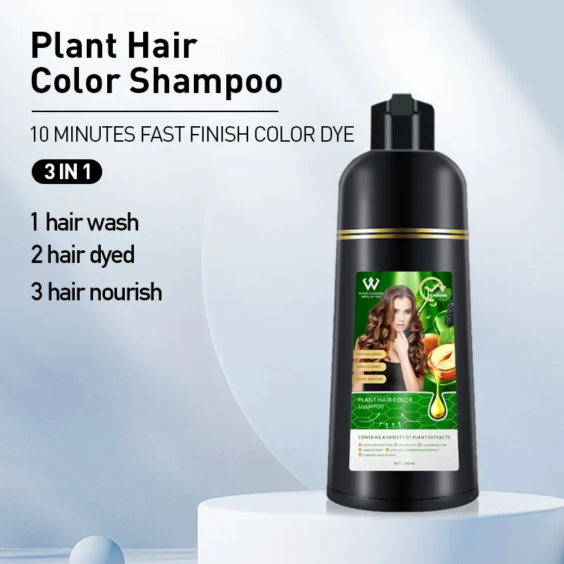 Venta al por mayor 3 en 1 planta Natural Color champú para el cabello para las mujeres tinte de cabello champú permanente OEM para cubrir el cabello gris