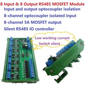 R4M8A08 12V 24V DC 8 izole IO DIN35 C45 ray kutusu UART RS485 MOSFET modülü Modbus RTU kontrol röle PLC için anahtarlama paneli LED - Product Image 4