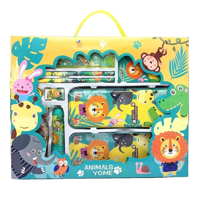 Hot selling stock cheap price boys and girls kit school accessories stationery items kids birthday gift set