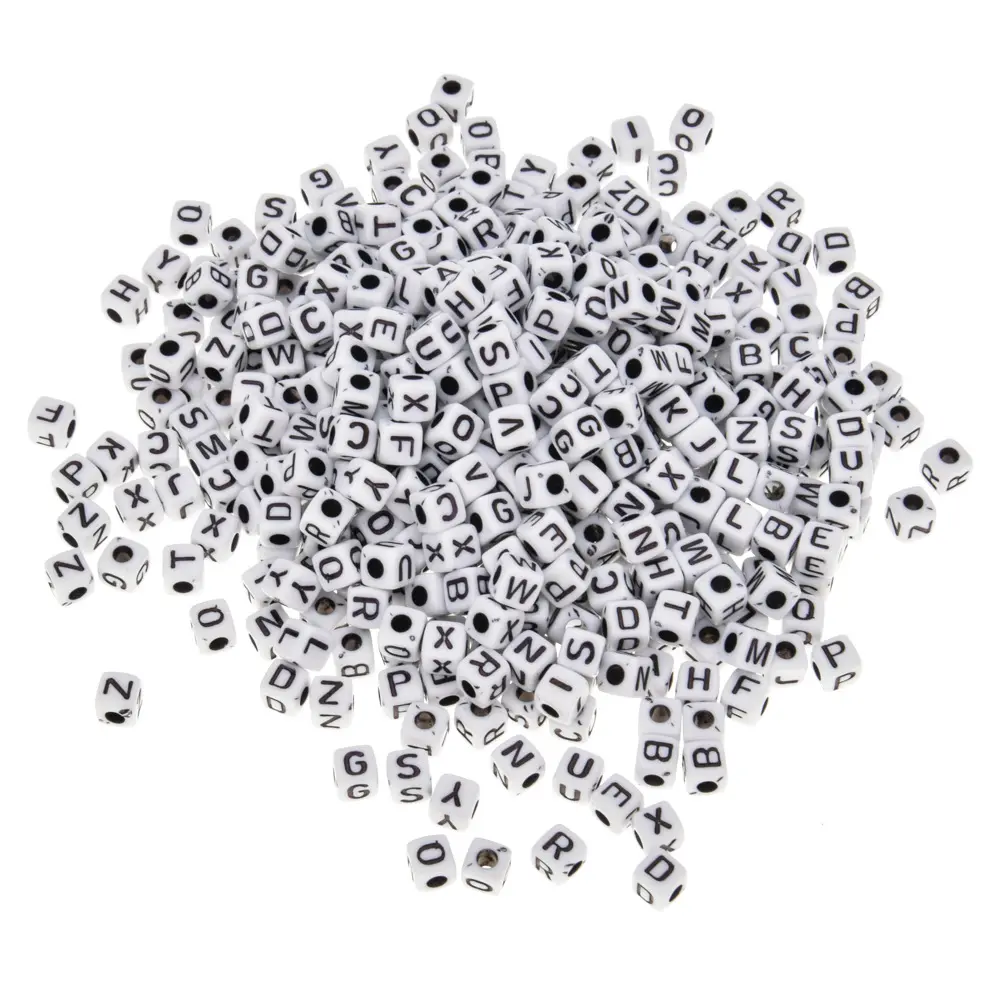 Cube Blanc Acrylique Lettre A-Z Carré Perles 5mm Alphabet Perles Pour Diy Bracelet Collier Bijoux Porte-clés Faisant La
