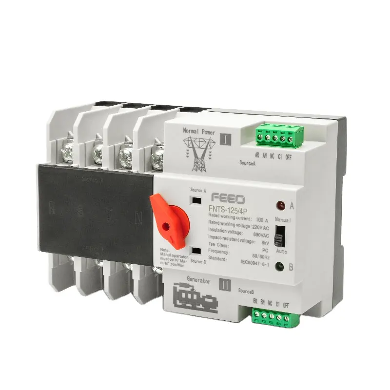 FEEO FNTS-125 4P 400V 125A 125A 4P double power automatic transfer switch change over switch 4 pole automatic changeover switch