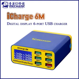 מכונאי 6m usb 6 מטען יציאה מהיר מסך דיגיטלי חכם תצוגה רב-יציאה עבור iPhone xiaomi לוח
