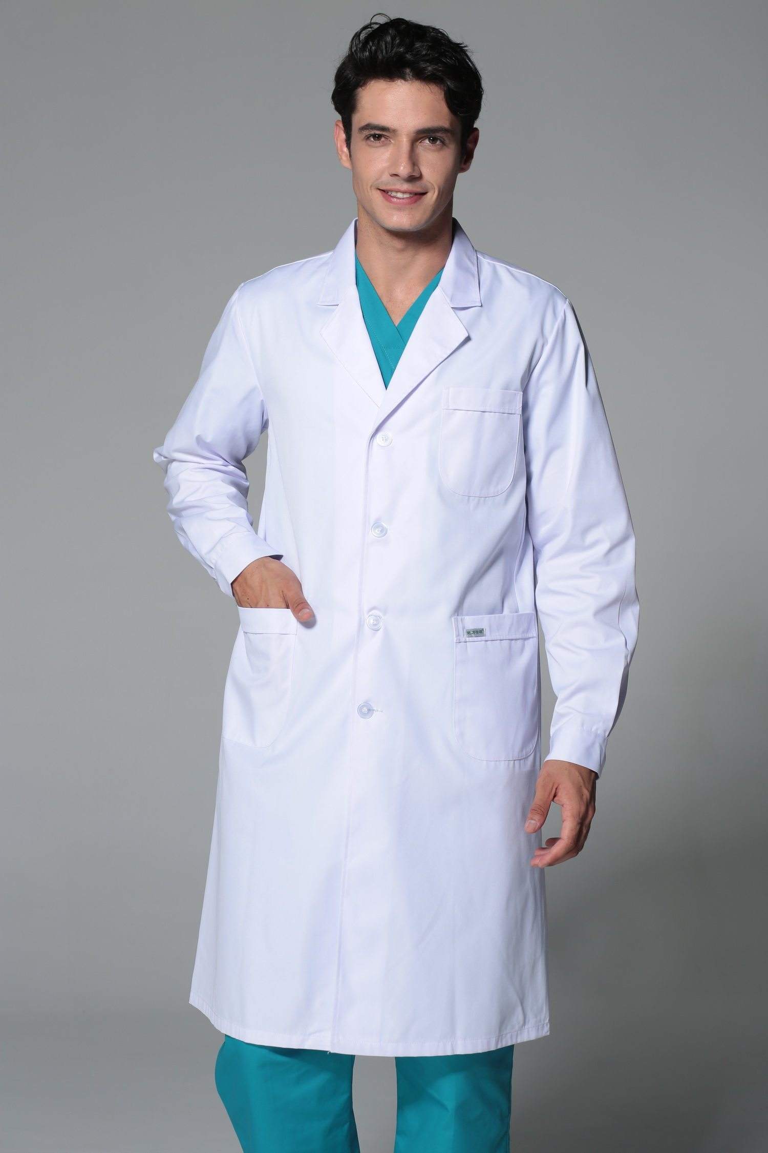 Bata blanca de manga larga para médico, hombre.