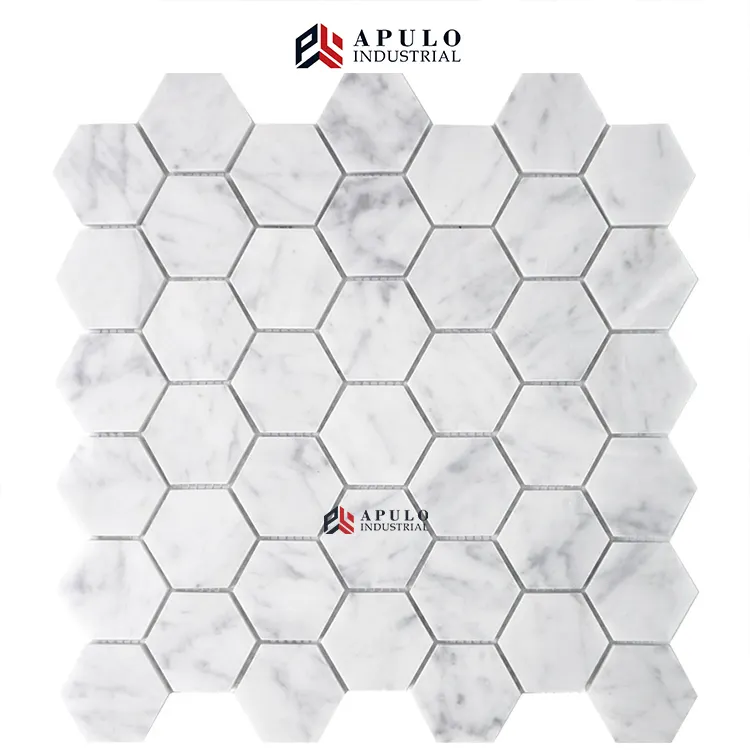 Hexagon mosaico di marmo bianco mozaiek backsplash maglia montato doccia a parete da cucina in pietra naturale piastrelle di grandi octagon pavimento di piastrelle