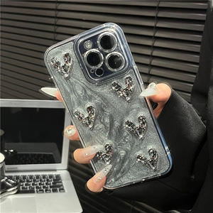 สร้อยข้อมือ iPhone14PROMAX กระจกพลอยเทียมสีเทาซีเมนต์ขั้นสูงเคสโทรศัพท์สำหรับ Apple 13หยดกาว12ผู้หญิง - Product Image 6