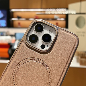 Özel fiyat galvanik çerçeve PU deri telefon kılıfı iPhone 14 15 16 ProMax kablosuz şarj manyetik darbeye kabuk - Product Image 5