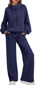 Custom Women's Fall <strong>Two</strong>-Piece Casual Suit Drawstring Sweatshirt and Broadleg Sweatpants Winter Sweatwear <strong>Set</strong> - Product Image 3