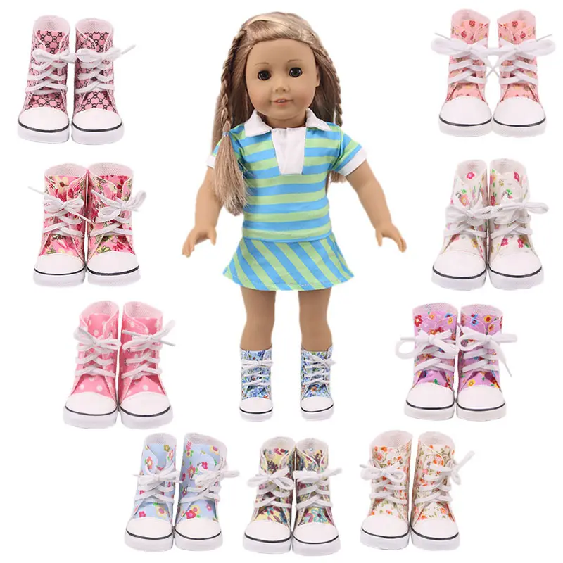 RTS-botas altas de lona coloridas para niñas, zapatos de muñeca americana de 18 pulgadas, accesorios de ropa para bebés