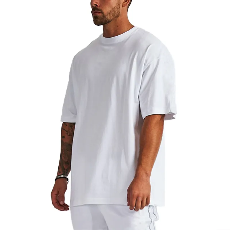 Camiseta masculina de algodão, camiseta masculina de algodão em branco, tamanho grande, com estampa de qualidade personalizada