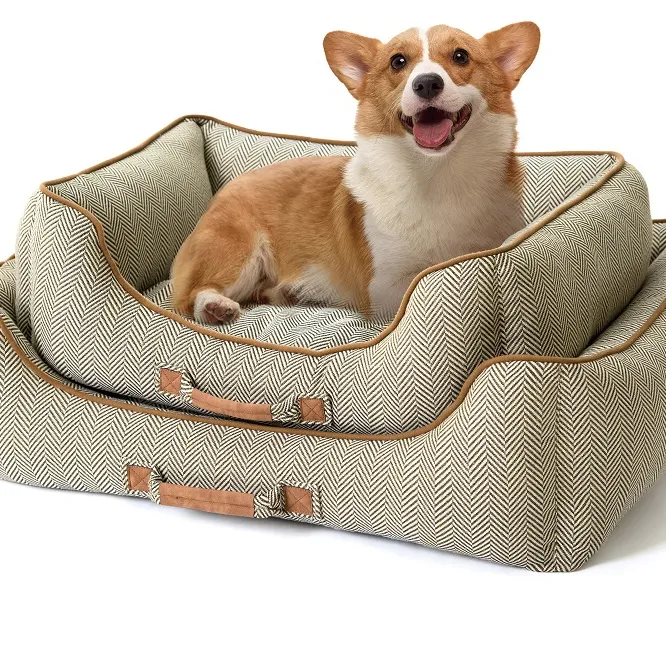 Tecido Super Macio Designer High-Loft Dog Bed Lavável Pet Bed Almofada Do Cão Cama De Luxo Do Cão