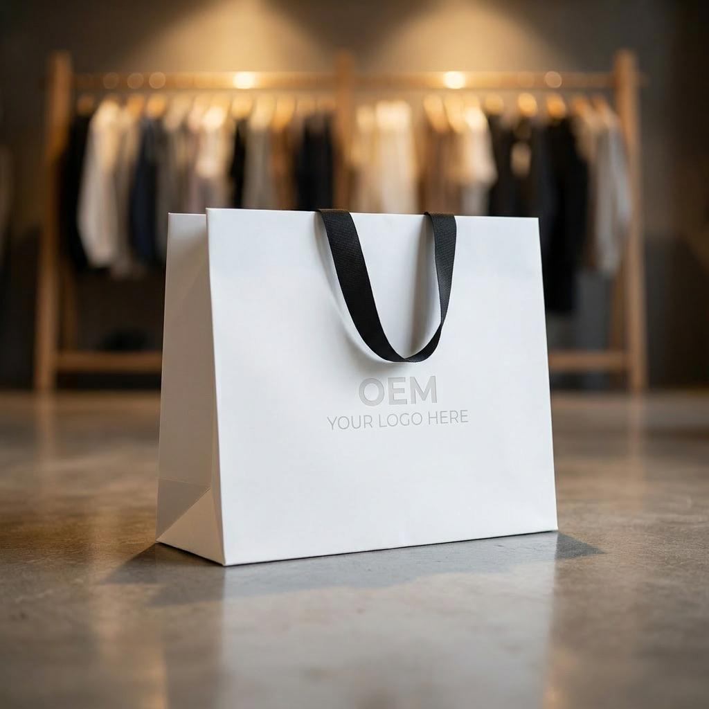 White Ribbon Handle Paper bag
