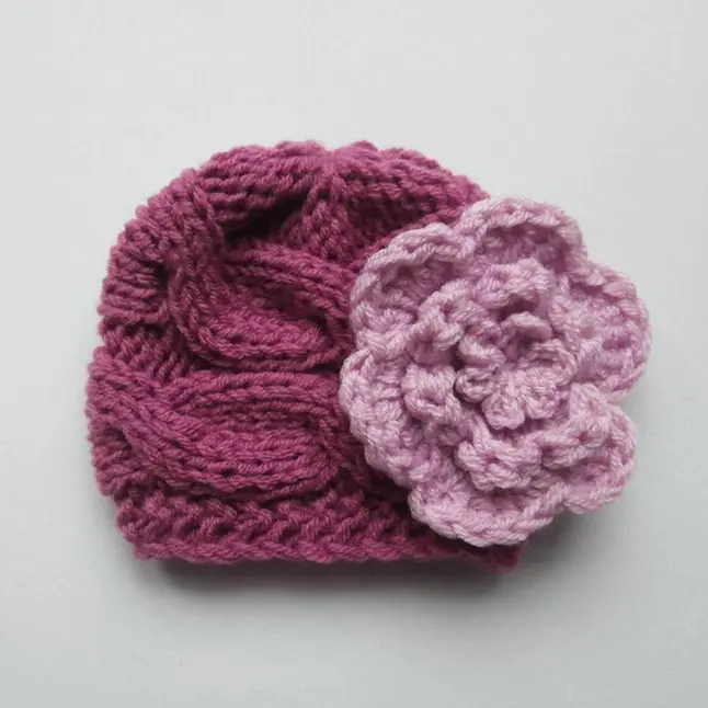 Y-Z Nouveau-Né fille chapeau avec fleur 30 couleurs Main crochet bébé fille fleur chapeau bonnet Nouveau-né bébé fille chapeau