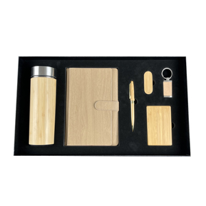 批发竹杯6合1礼品盒套装笔记本日记本带笔带盒和Usb礼品套装 - Product Image 1