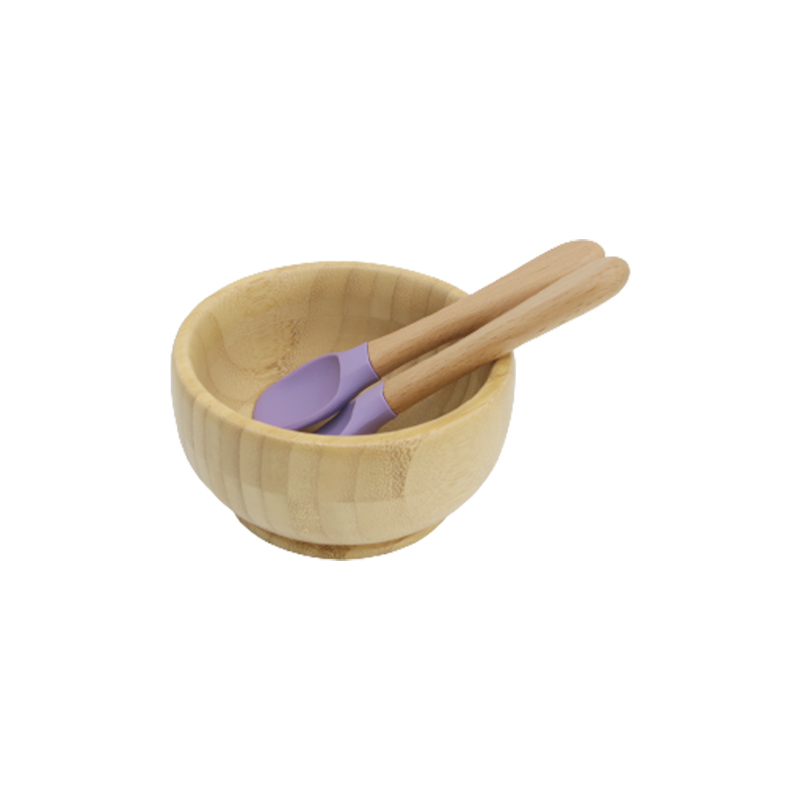 Bol en bambou avec cuillère et fourchette M-529#(Prune)
