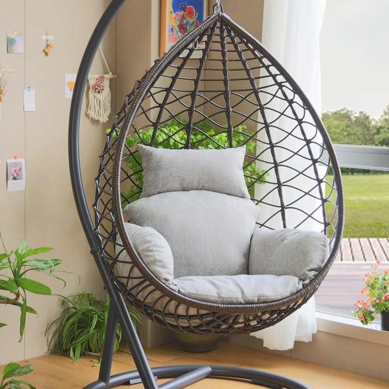 Single pendant basket-brown rattan gray pad