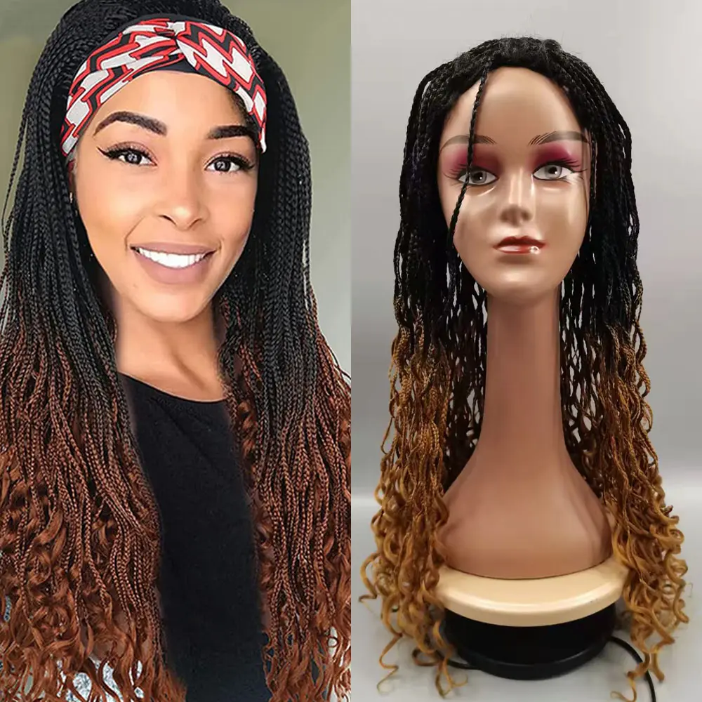 Parrucche intrecciate sintetiche all'ingrosso a buon mercato spirale ricci scatola trecce capelli lunghi parrucche ricci francesi per donna nera