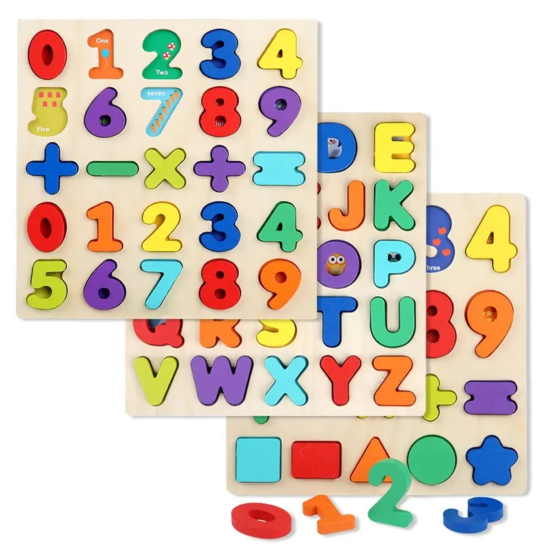 Enfants en bois Montessori 3D Alphabet numéro apprentissage Puzzle bébé début activité éducative planches jeux jouets pour enfant garçons filles