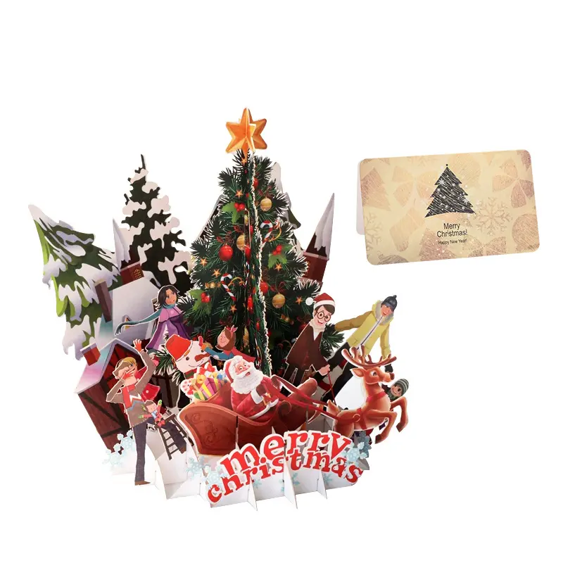 Feliz árbol de Navidad personalizado 2021 decoración de Navidad Santa Claus negocios 3D Pop Up tarjetas de felicitación