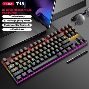 OEM T-WOLF T18 Usb Wired Gaming Backlit Mechanical <strong>Keyboard</strong> RGB 87Keys TKL <strong>Keyboard</strong> for <strong>Desktop</strong> Computer Gamer Teclado Gamer - Product Image 4
