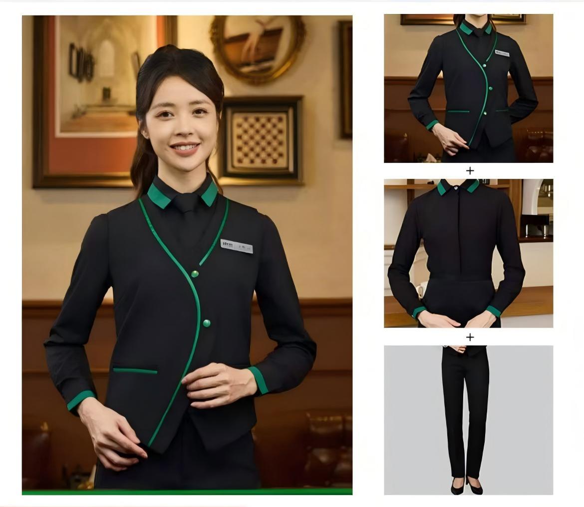 Conjunto de 3 piezas para mujer: camisa negra + chaleco + pantalón negro