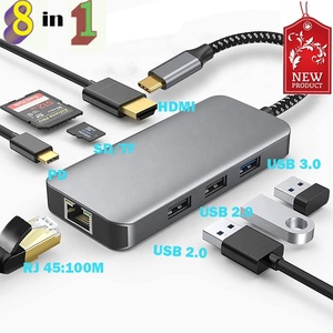 OEM vendita calda tipo-C/USB Dock di espansione Rj45 porta di rete 100Mbs TF/SD USB3.0/2.0 8-In-1 Hub - Product Image 2