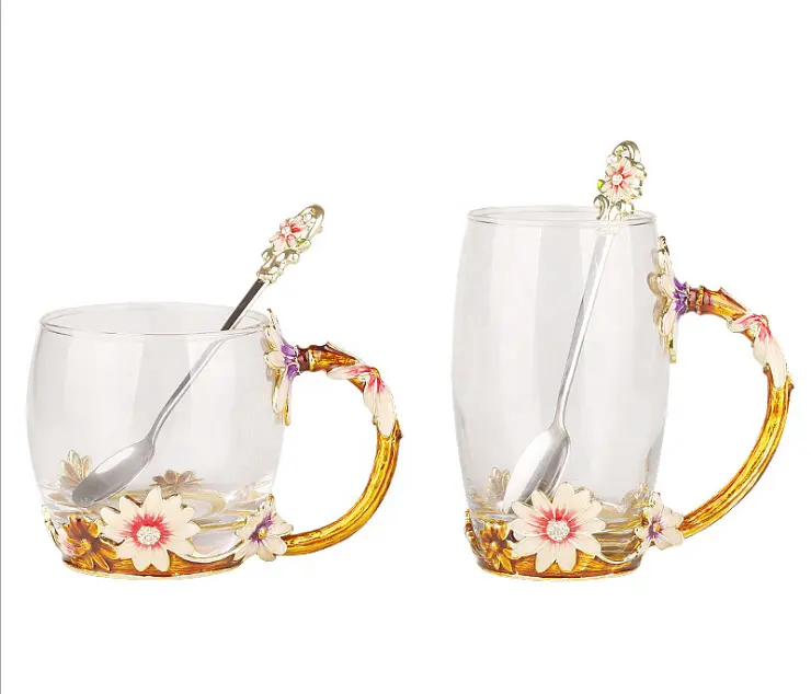Taza de agua de colores esmaltados, vaso de cristal para té de flores, a prueba de agua, regalo