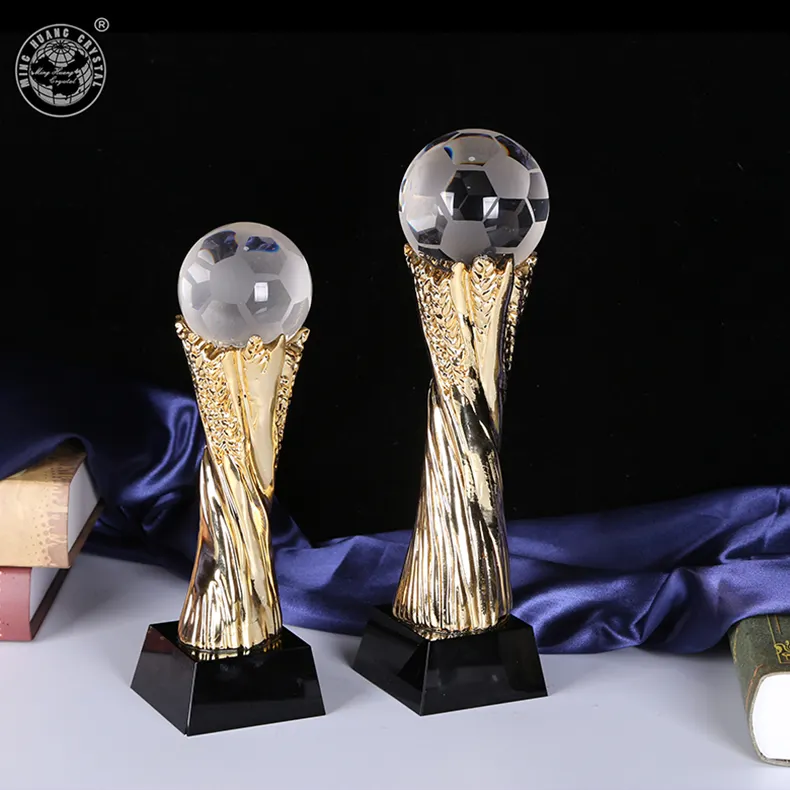 Balón de fútbol de cristal, trofeo de resina, trofeo de fútbol