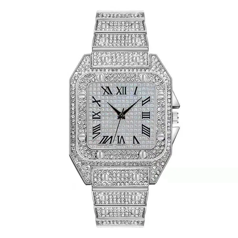 FANJIN Wholesale Swiss Watch Stainless Steel Full Ice Out Diamond Customized Rhinestone Watch Hip Hop Style Full Diamond Watch