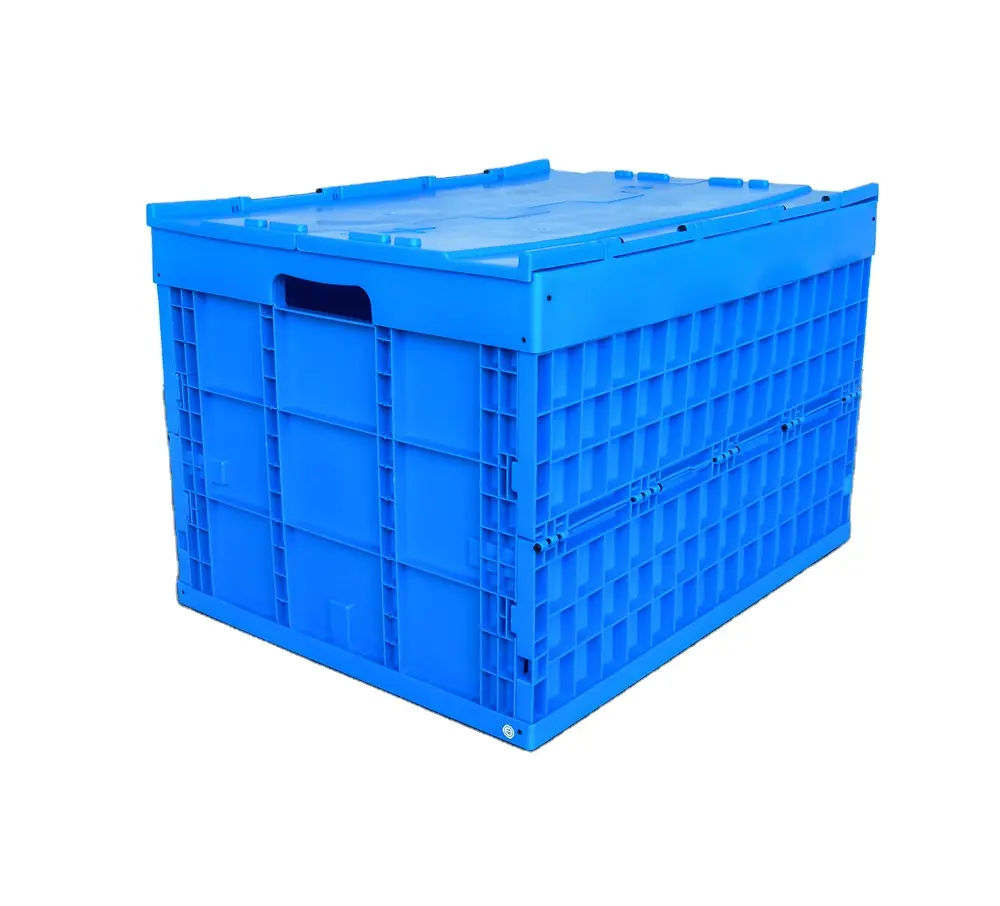 Venda Por Atacado 760x580x520mm caixa sólida dobrável com tampa reutilizável movendo totes empilhamento e dobrável plástico caixa de transporte totes