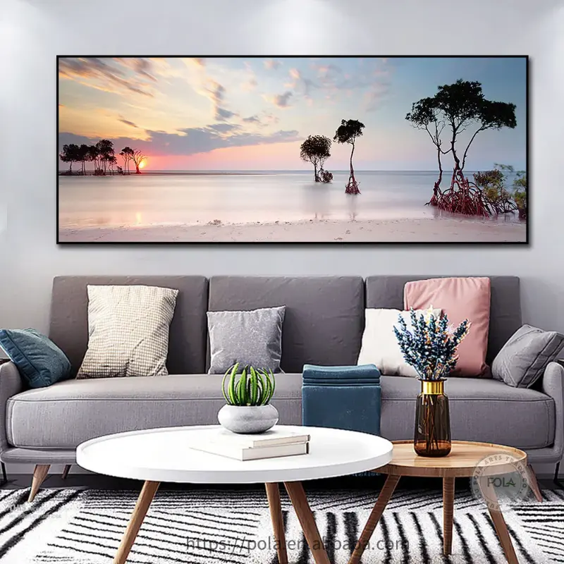 Pintura de paisaje de playa Simple moderna pintura de lienzo de paisaje de océano sin límites es adecuada para la decoración de la pared del dormitorio