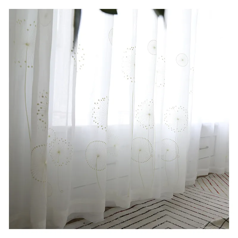 Inner mor White Sheer Vorhänge Home Decor Bestickter Tüll stoff Nordic Style Löwenzahn Küchen vorhang Ready Made