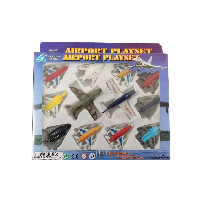 Wholesale safe plastic pull back toys colorful pull back plane warcraft 12pcs friction airplane set(Random mixed colors)