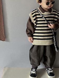 Outono e Inverno das Crianças Colete Listrado Moda Masculina Pullover 100% Algodão Roupas De Bebê