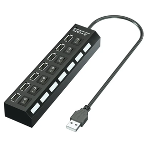 USB集线器2.0分离器坞站电脑配件，带电脑多集线器USB 7端口多端口集线器电源适配器 - Product Image 1