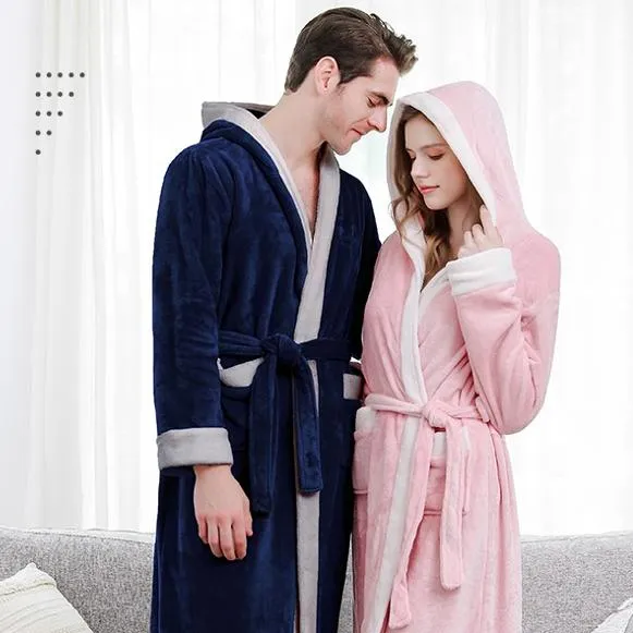 Personalized Fleece Bathrobe Fashion Cheap Couple Pajamas Thickening Long Coral Fleece Bathrobe