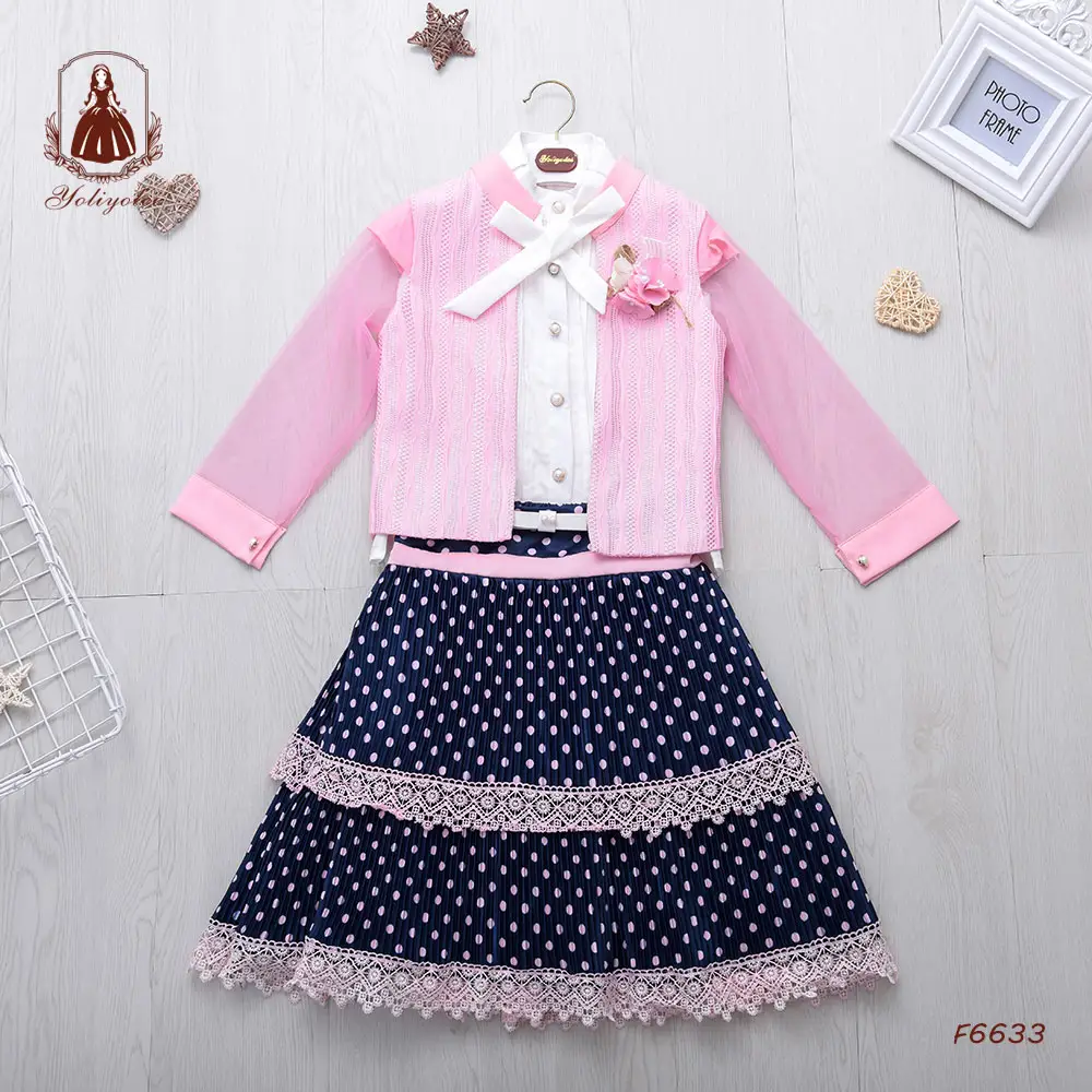 Conjunto de roupa infantil, alta quantidade, roupas, vestir, manga longa, rosa, casaco, ponto, saia, renda, conjuntos de roupas para crianças