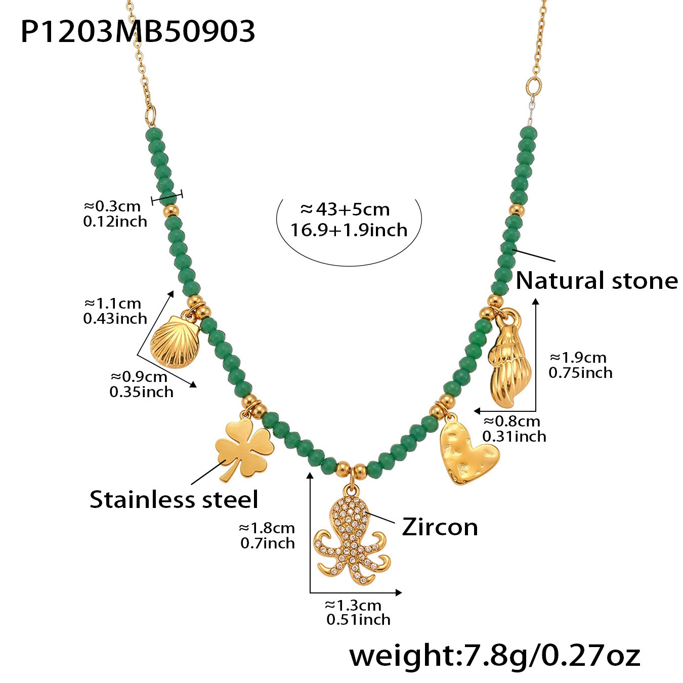 Collier vert43+5cm
