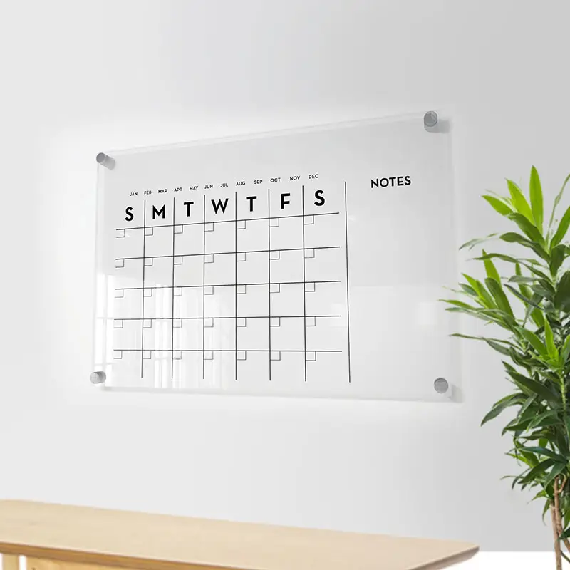 Venta al por mayor de impresión personalizada montaje en pared mensual Memo acrílico Calendario para pared