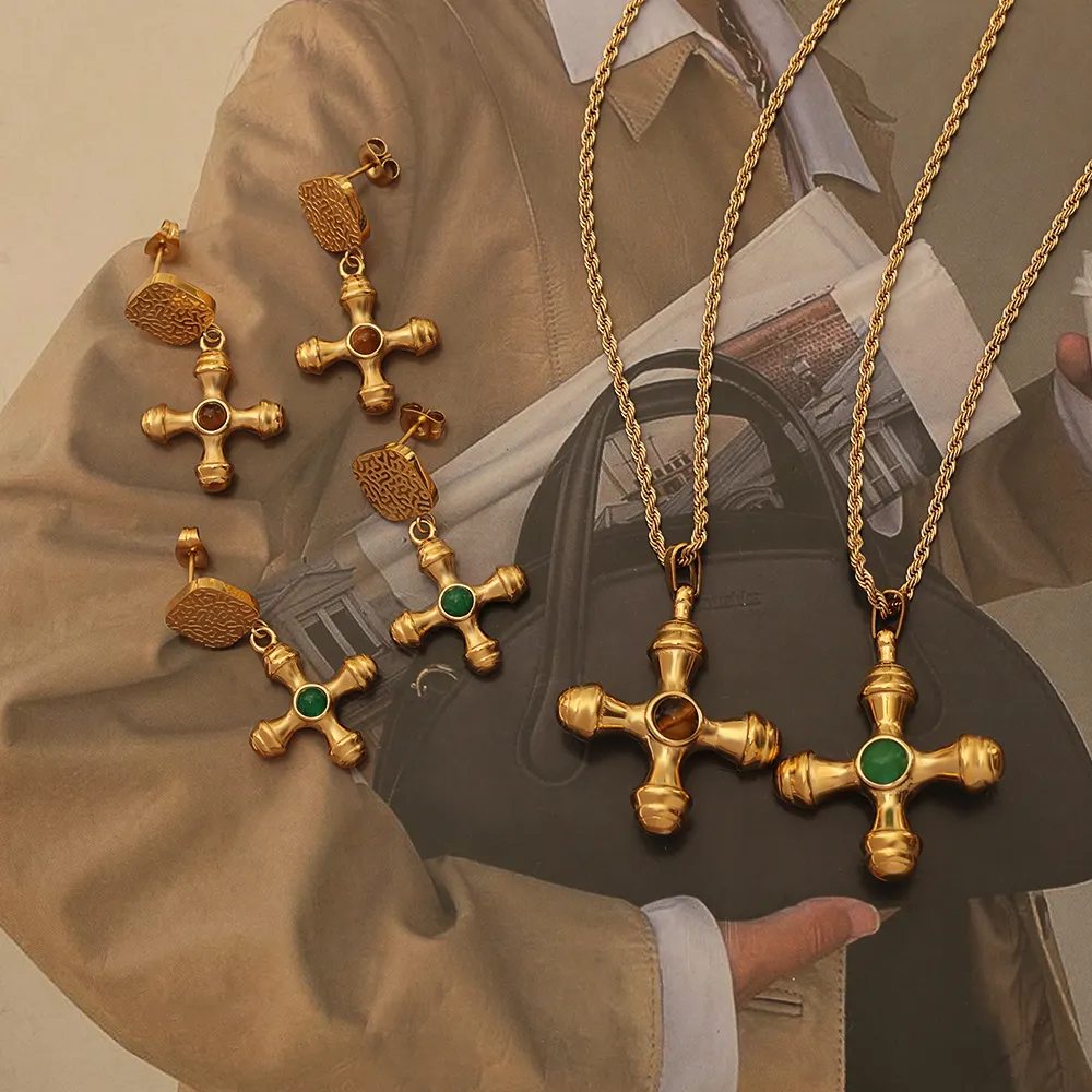 Crystal Cross Dangle Earrings Women Hypoallergenic 18k Gold Plated Non Tarnish Religion Christian Jesus Earrings