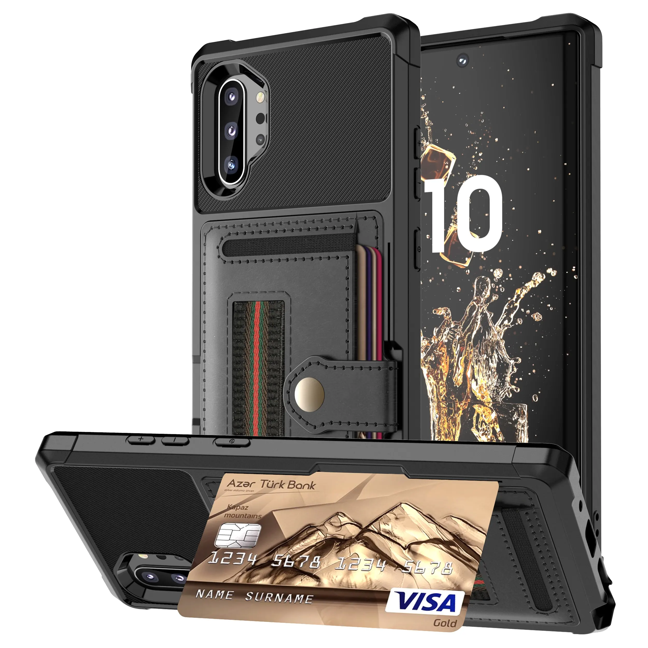 삼성 노트 10/노트 프로 신용 카드 케이스 PU 가죽 플립 지갑 커버 홀더 하드 백 커버 삼성 노트 +/노트 9
