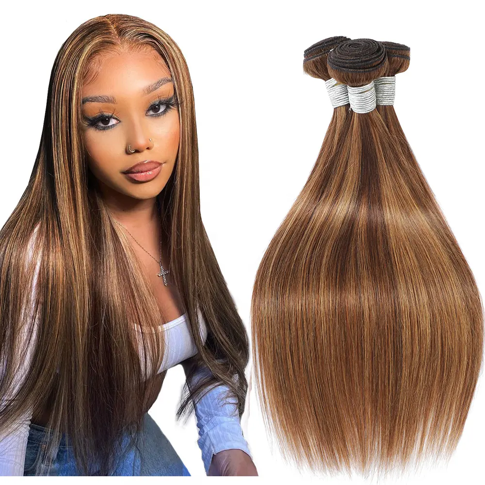 Raw virgem cabelo humano ombre 28 30 polegadas, pacotes de cabelos castanho brasileiro liso, mel, loiro